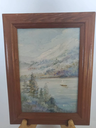 Vintage Signed Art Of Mountain Scene Artist, E Victor