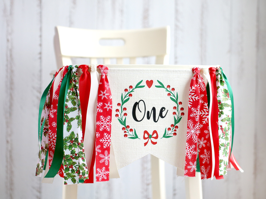 Christmas Baby Highchair Banner, 1st Birthday Baby Shower, Party, Girl High Chair Banner