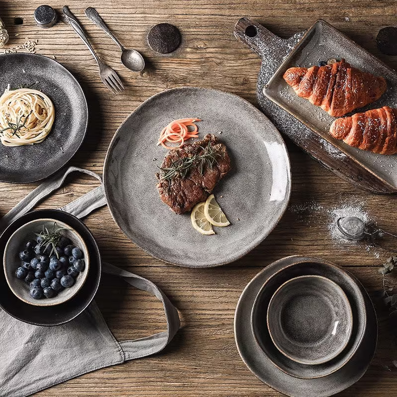 Japanese Style Retro Ceramic Tableware-Porcelain Dishes Bowls & Plates-Kitchen Dining-Handmade Ramen Bowl-Dinner Plate-Japandi