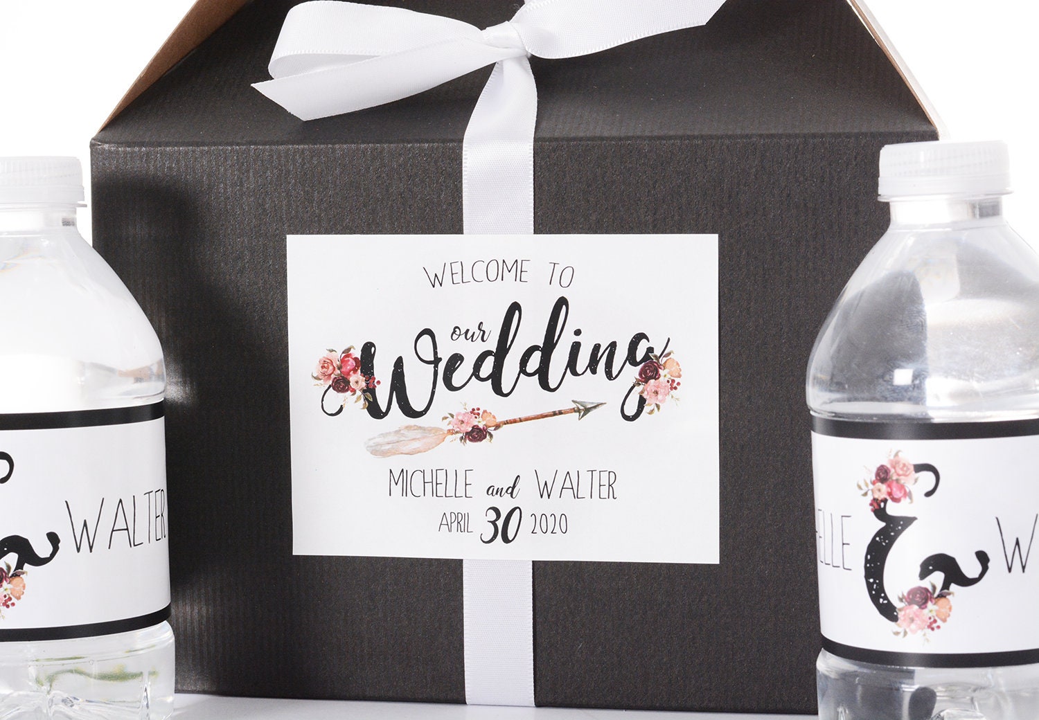 Floral Wedding Stickers - Welcome Bag Box Custom Favor Vintage Labels #wdib-292