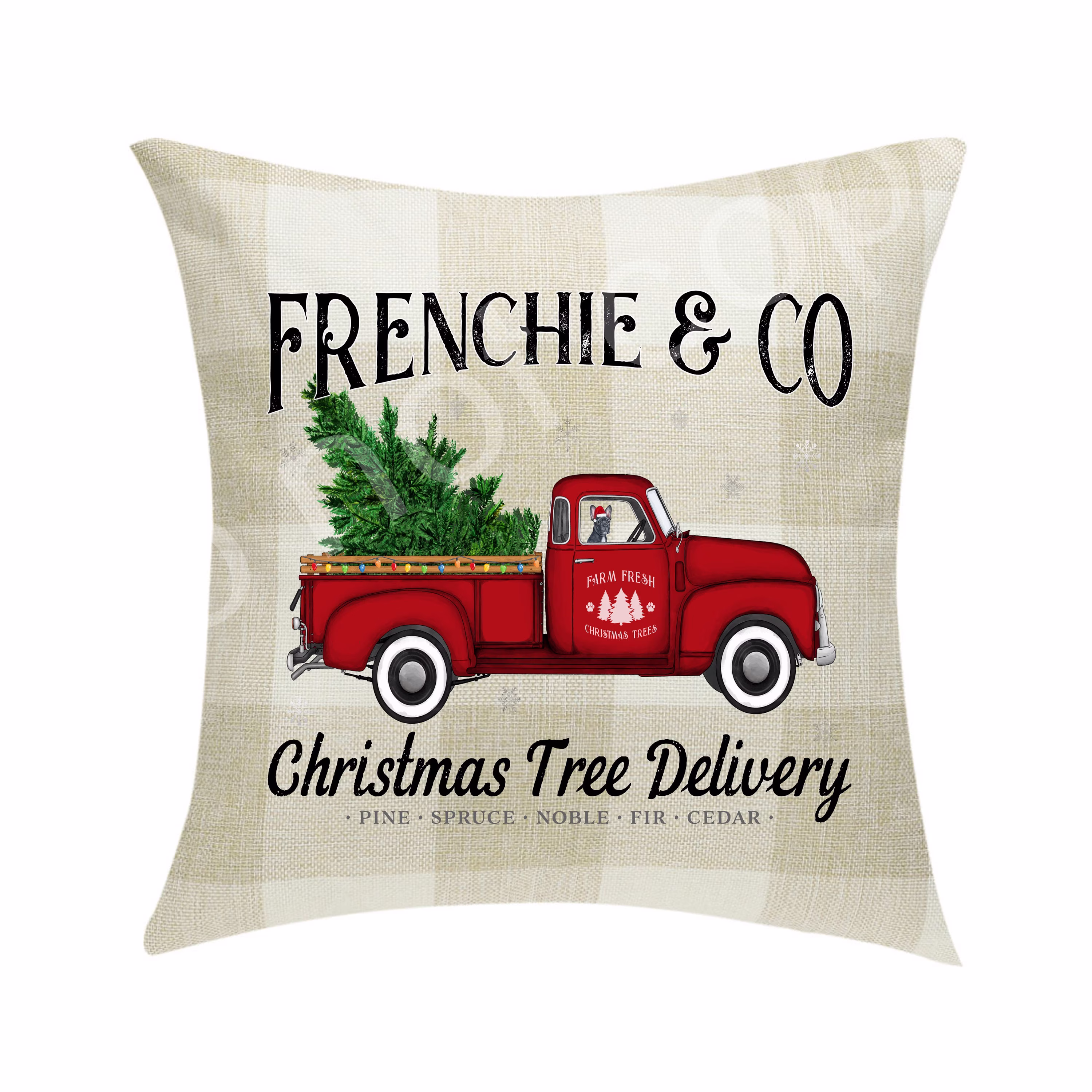 Frenchie | Black & White & Co. Christmas Tree Delivery Pillow Cover Buffalo Plaid 18 X ~Cover Only~