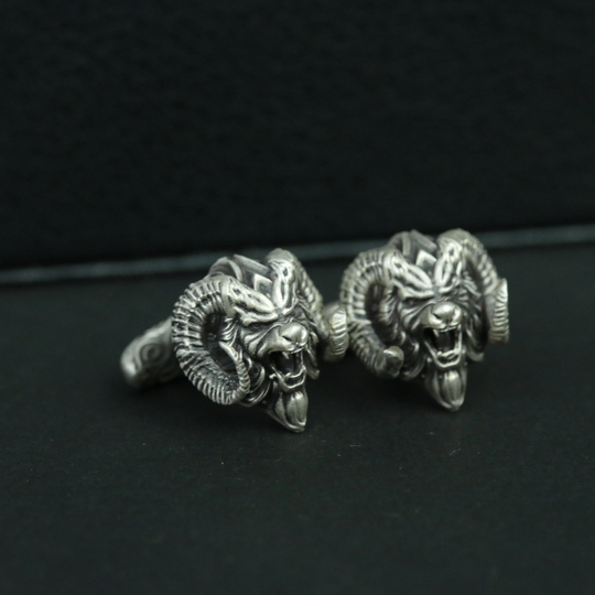 925 Silver Divine Beast White Zephyr Lion Head Ram Cufflinks, Men's Wedding Gift Cufflinks