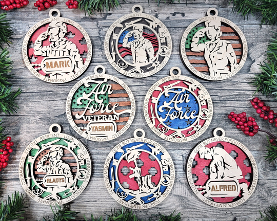 Air Force Ornament, Military Gift, 32 Versions, Personalize Option, Male, Female, Veteran, Memorial, Kneel
