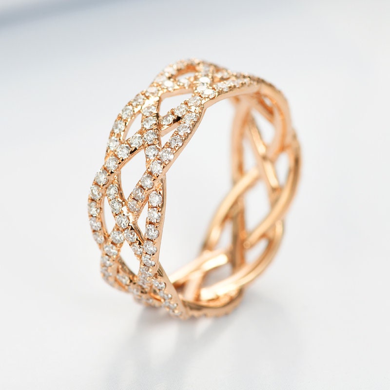 Diamond Infinity Weave Ring in Solid 18K Gold/Twist Crisscross Wedding Band/Full Eternity Ring/stacking Ring/Custom Jewelry/Gift For Her