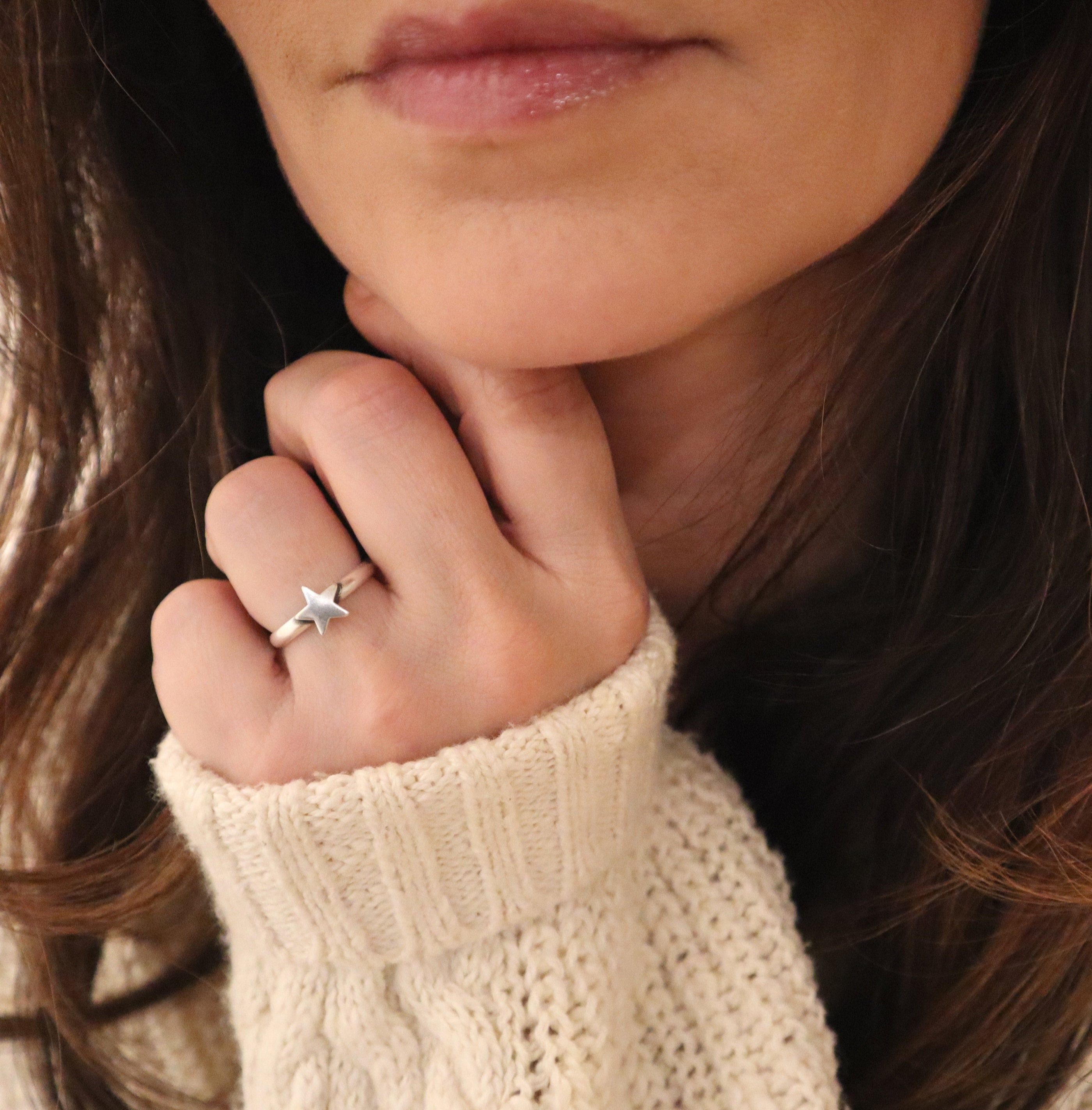 Star Ring, Sterling Silver, Gold, Rose Gold Finishes, Small Stacking Celestial Ring