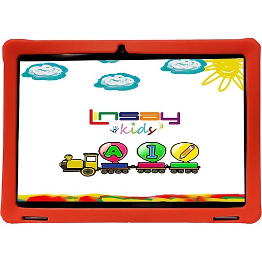 Linsay 10.1" Tablet with Case, WiFi, 2GB RAM, 32GB Storage (Android 11), Black/Red (F10IPKIDSR)