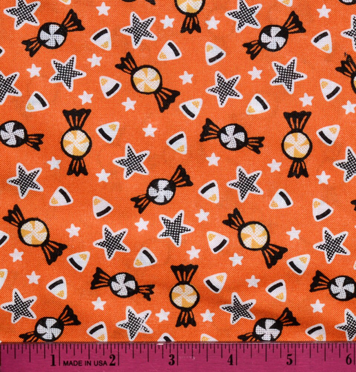 Halloween Candy Fabric | Sold By The Half Yard Continuous Cut 100% Quilting Cotton Mini Small Tiny Candy Orange Black White Blender
