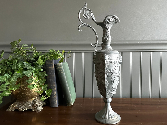 Beautiful Vintage Pewter Victorian Decorative Cherub & Ram Handle Pitcher - Decor Parisian Italian