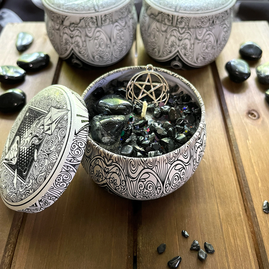 Protection Soy Candle | Black Tourmaline Celtic Pentacle Witch's Altar Crystal