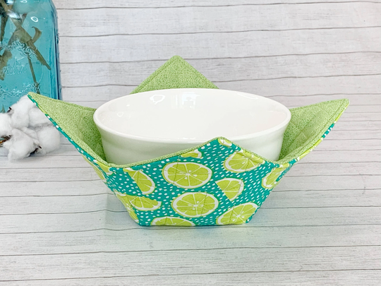 Microwave Bowl Cozy, Hot Pad, Soup Holder, College Dorm, Room Essentials, Student Gift, Lime Fabric, First Apartment