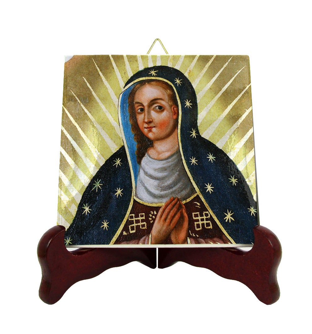 Catholic Art - Our Lady Of Guadalupe Catholic Icon On Tile Inspired By A Mexican Retablo Religious Virgin