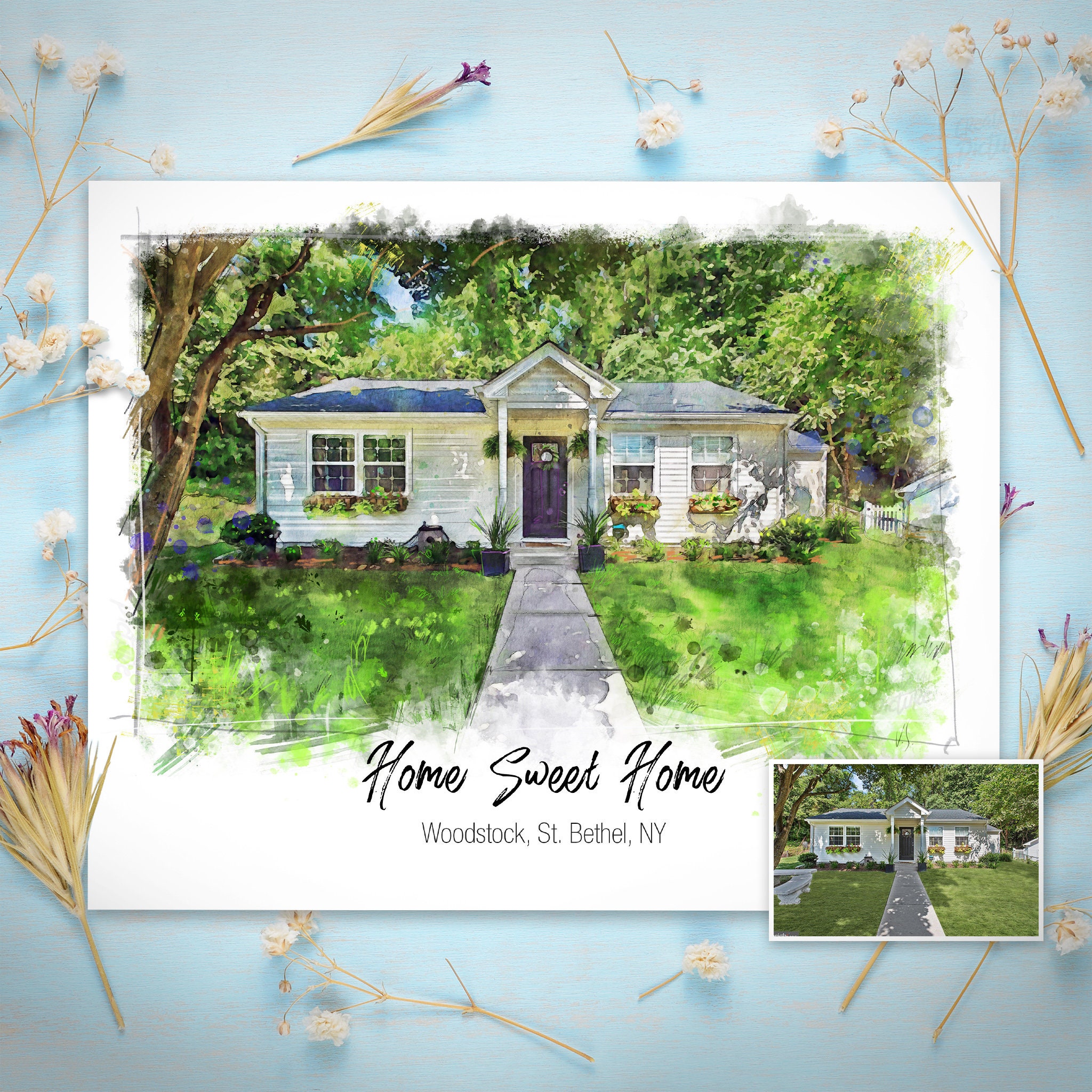 Custom House Portrait From Photo, Watercolor Portrait, First Home Gift, Digital Painting Image, Housewarming New Gift