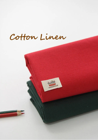 Cotton Linen Fabric, Solid Blend, Christmas Colors, Red Linen, Green Quality Korean Fabric - By The Yard /86743