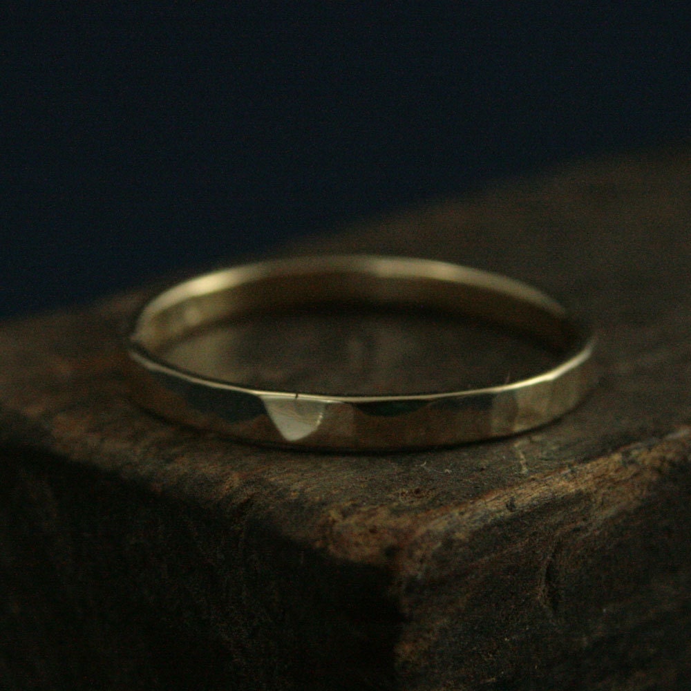 Yellow Gold Flat BandWomen's Wedding RingHammered Ring2mm Straight & Narrow14K BandThin Hammered BandStacking Ring