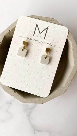 Small Square Dangle Earrings | Concrete Jewelry Stud Modern Stocking Stuffer Christmas Gift Black Friday