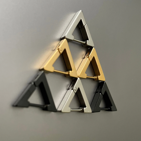 Black Earrings Gold Hoop Triangle Silver Gift For Mens Stainless Steel