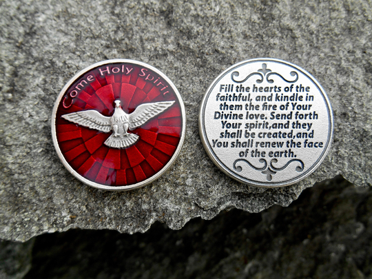 Red Enamel Holy Spirit Pocket Coin, Confirmation Token, Gifts Of The Spirit, Comfort Gift, Prayer Token