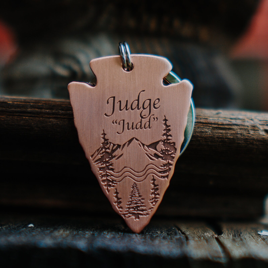 Arrow Dog Tag | Engraved Copper Personalized Pet Id Mountains Forest