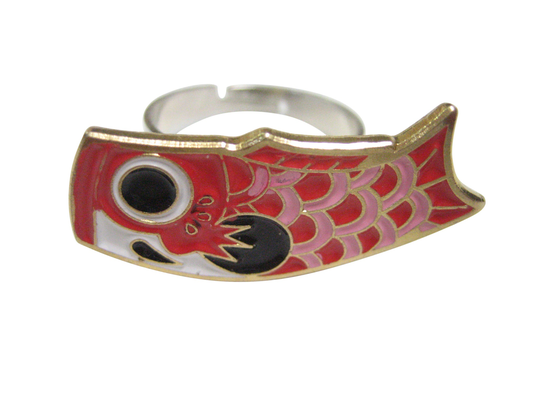 Red Toned Festival Koi Flag Koinobori Adjustable Size Fashion Ring