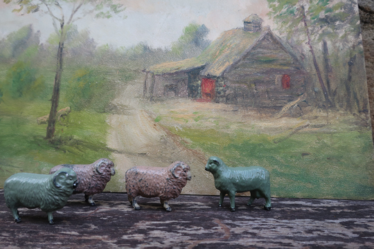 One Old Sheep Or Ram Figurine Miniature Farm Animal Original Paint Cast Metal Lead Putz Made in England Japan