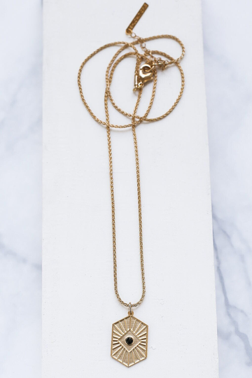 Morgan Necklace, Pendant Hexagonal Crystal Zircon Black Necklace
