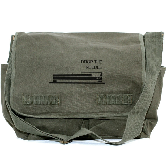 Dj Gifts Messenger Bag, Musician Gift, Drop The Needle, Crossbody Canvas Men's Laptop Large Travel Mens Gift