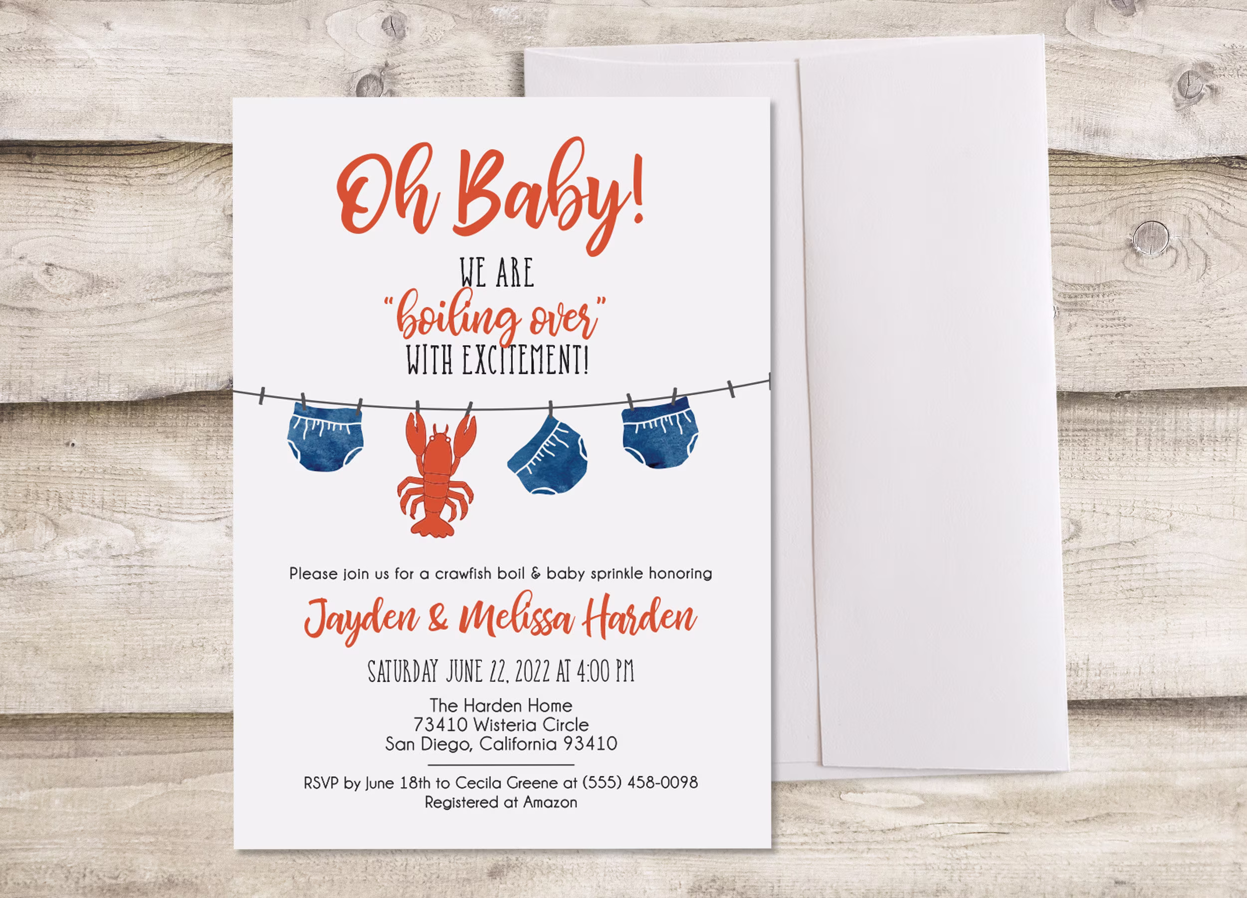 Crawfish Boil Baby Shower Invitation, Seafood Couples Sprinkle, Outdoor Barbecue Bbq Come & Go Invite, Lobster Bake Diaper Bash
