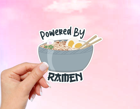 Ramen Noodle Vinyl Sticker, Powered By Ramen, Anime Sticker, Flask Stickers, Laptop Stickers Cute, Vinyl Kawaii