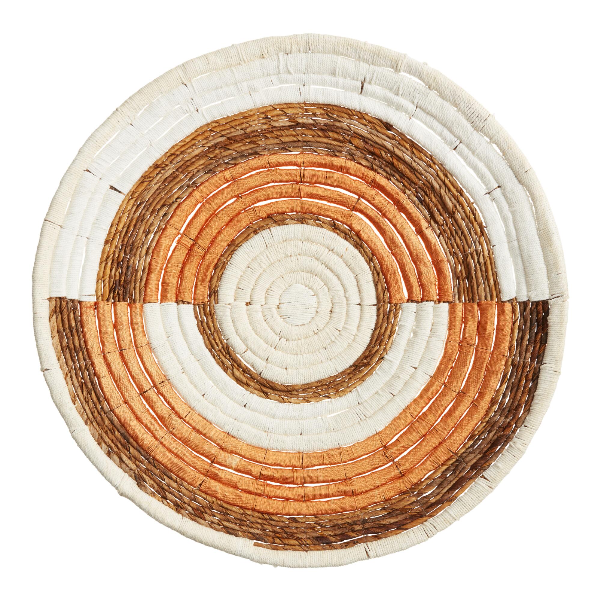 White And Orange Banana Bark Woven Disc Wall Decor: Multi by World Market