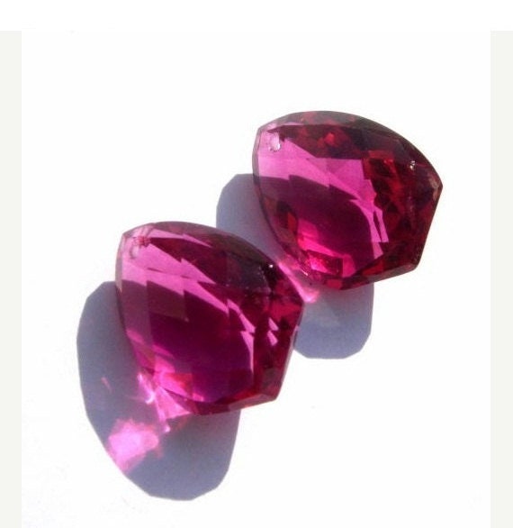 2 Pcs 18x14mm Aaa Rubelite Hot Pink Quartz Faceted Front Drilled Fancy Briolette - Earrings Pair Wire Wrapping Diy Jewelry Making