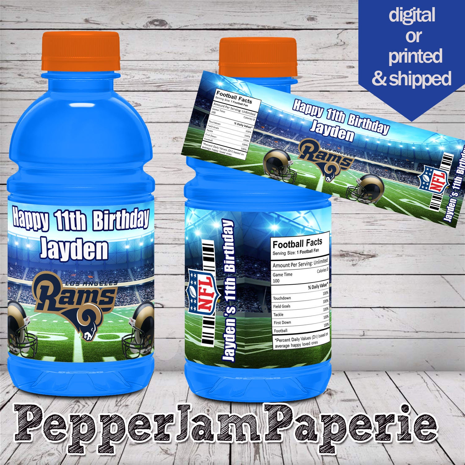 Football Gatorade Labels, Custom Party Favors, Super Bowl, Los Angeles Rams