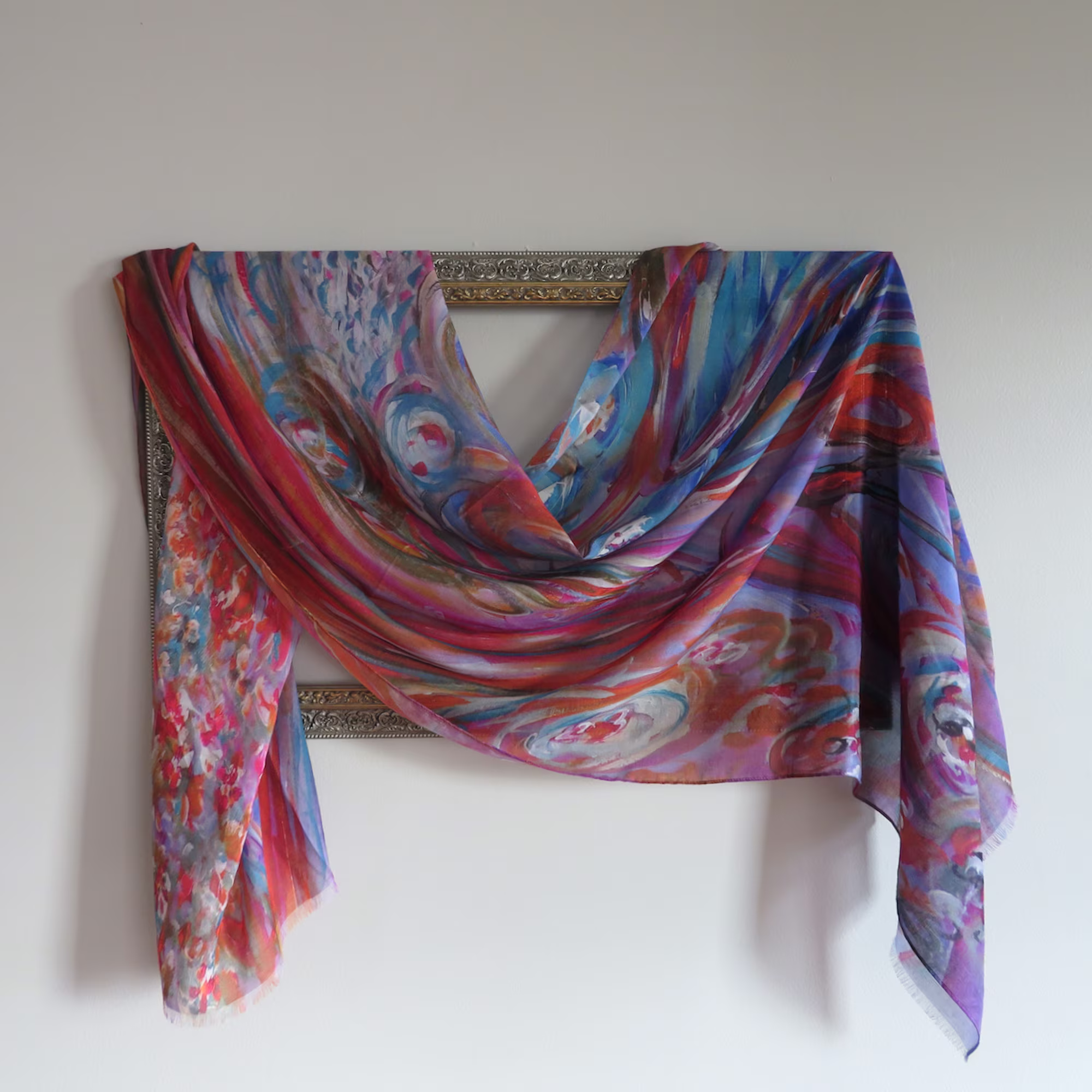 Multi Coloured Modal Silk Organic Blend Scarf, Colourful Lightweight Natural Fabric Shawl, Spring & Summer Gifts For Women