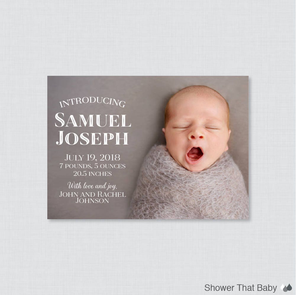 Printable Or Printed Birth Announcement Cards - Picture Announcements, Neutral Announcement, Horizontal/Landscape Photo Ba02