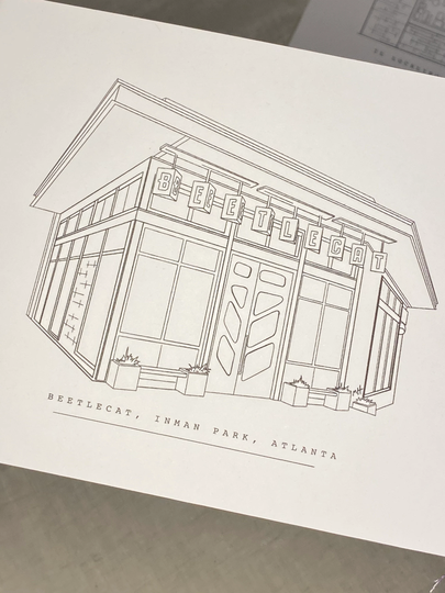 Beetlecat Inman Park Atlanta - Art Print Restaurant Artwork Line Drawing Atl