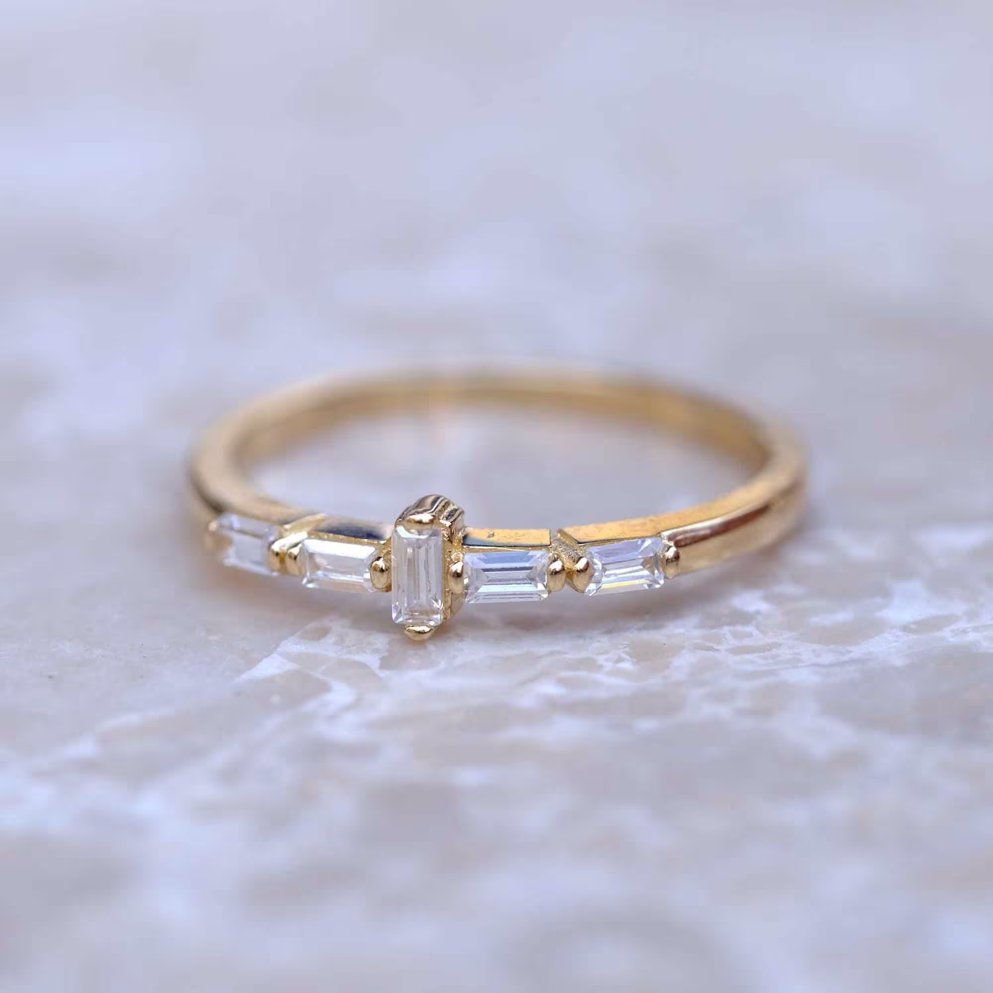 Baguette Diamond Ring/Minimalist 14K Solid Gold Trio Thin Stacking Rings Christmas Gift