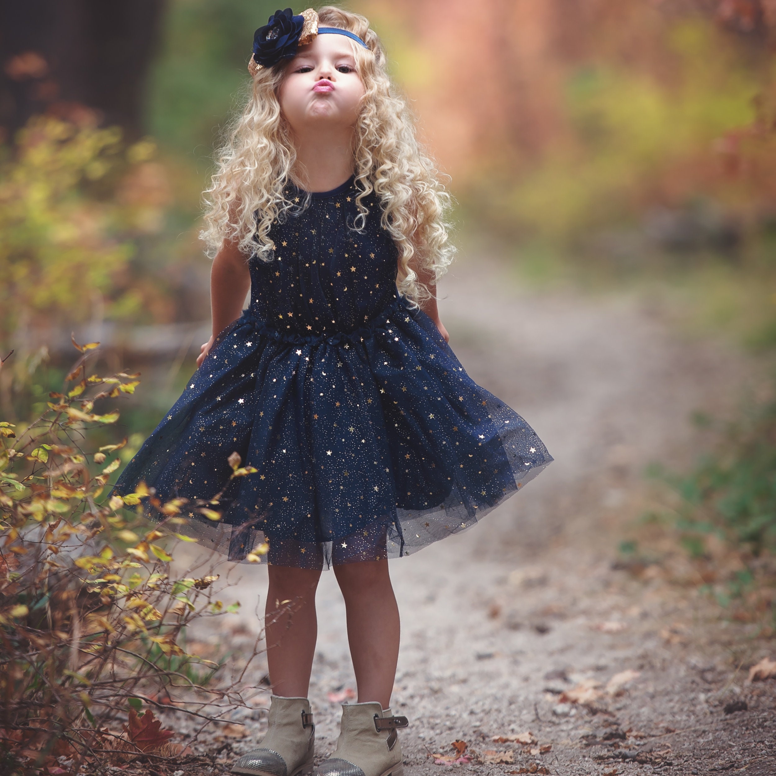 Flower Girl Dress, Navy & Gold Blue Tulle Dress, Princess Dress, Rustic Flower Girl, Girls Christmas Dress, Girls Dresses. 122
