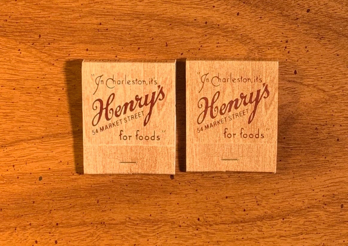 Vintage Matchbooks, Henrys Seafood, Restaurant, Market Street, Charleston, South Carolina, Lot Of 2 with Matches, Free Ship in Usa
