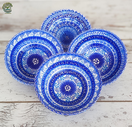 4x Handmade Ceramic Bowls Set Dinnerware Breakfast Serving Soup Salad Turkish Pottery Tile Decorative Gift | 4.8"/12cm