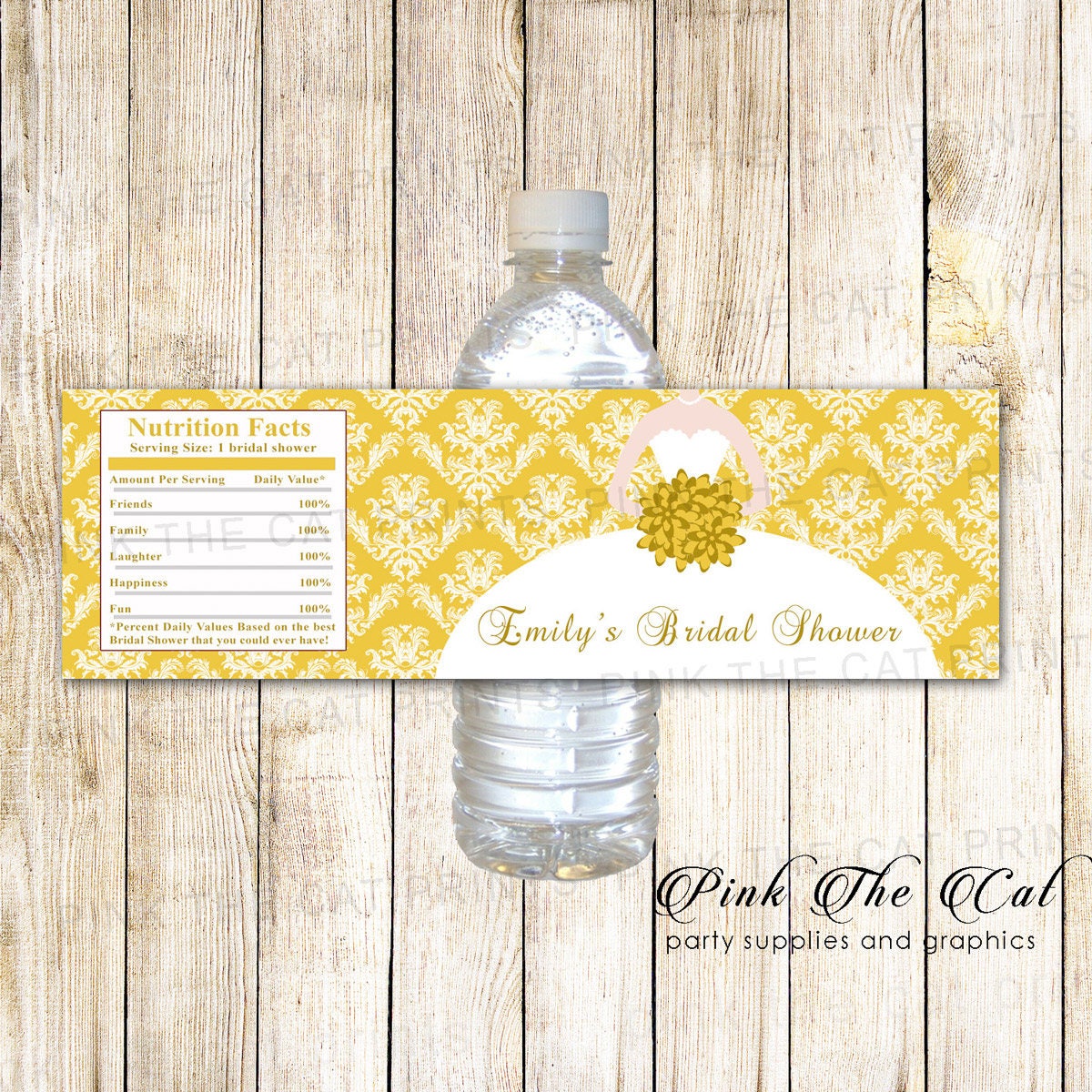 Bridal Shower Water Bottle Labels, Personalised Wedding Items, Wrappers, Gold Vintage Labels Printable