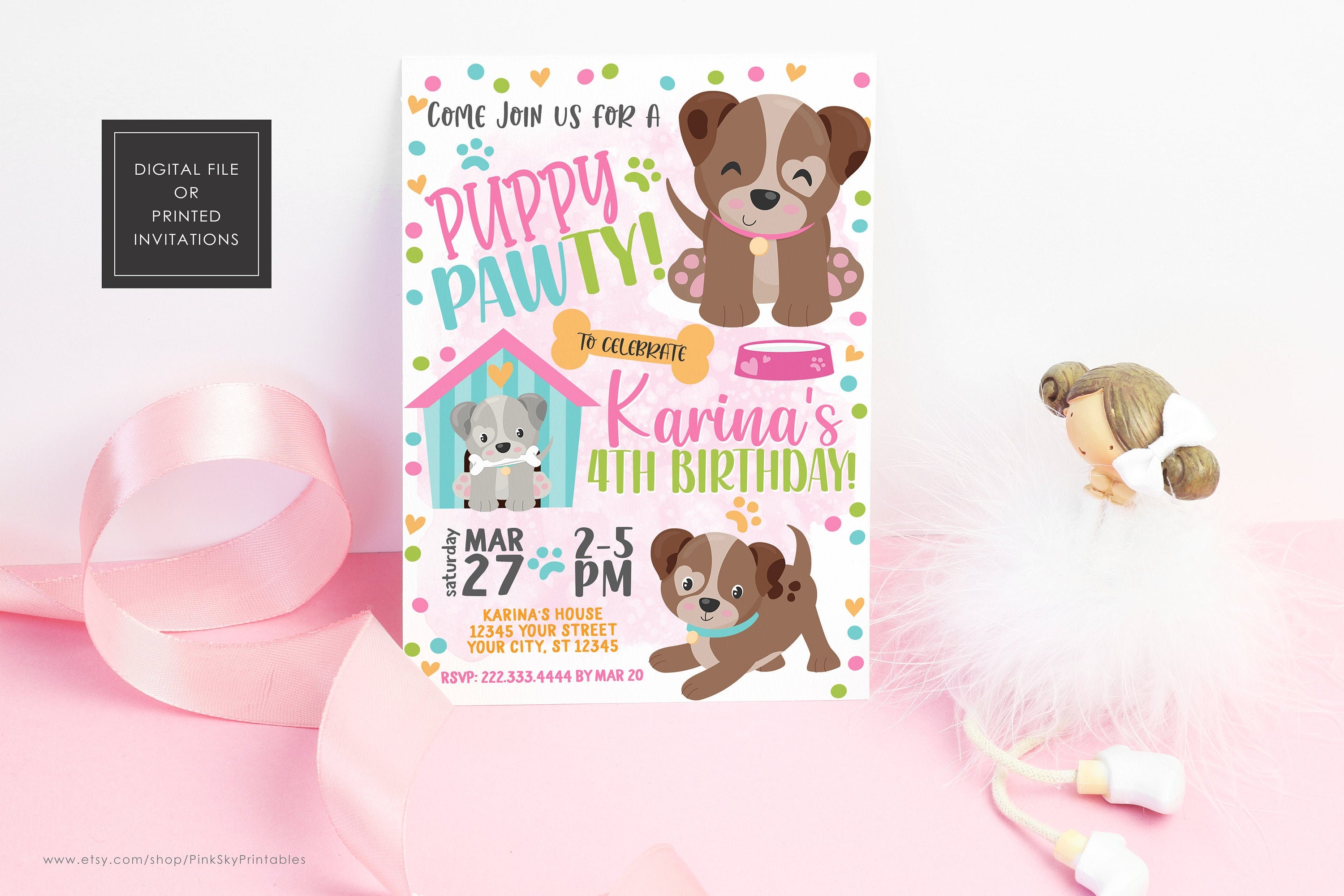 Puppy Party Birthday Invitation, Pawty Dog Adoption Party, Digital Printable Or Printed Invitations