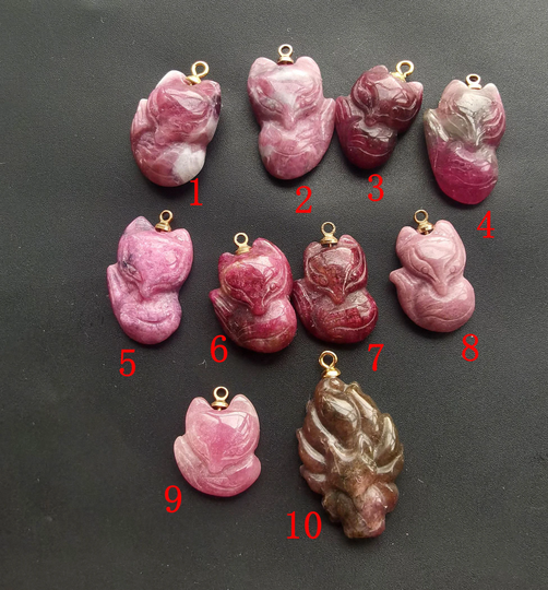 Amazing Carved Fox Flashy Carved Natural Pink Tourmaline Stone Pendant Link, Amulet For Making Handmade Mythical Animals Necklace Jewelry