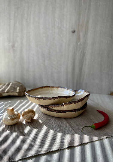Rustic Pasta Bowls, Unique Stoneware Cereal Bowl, Pottery Dinnerware Set, Organic Sculpted Ramen Noodles Plate, Modern Ceramic Art By Manya