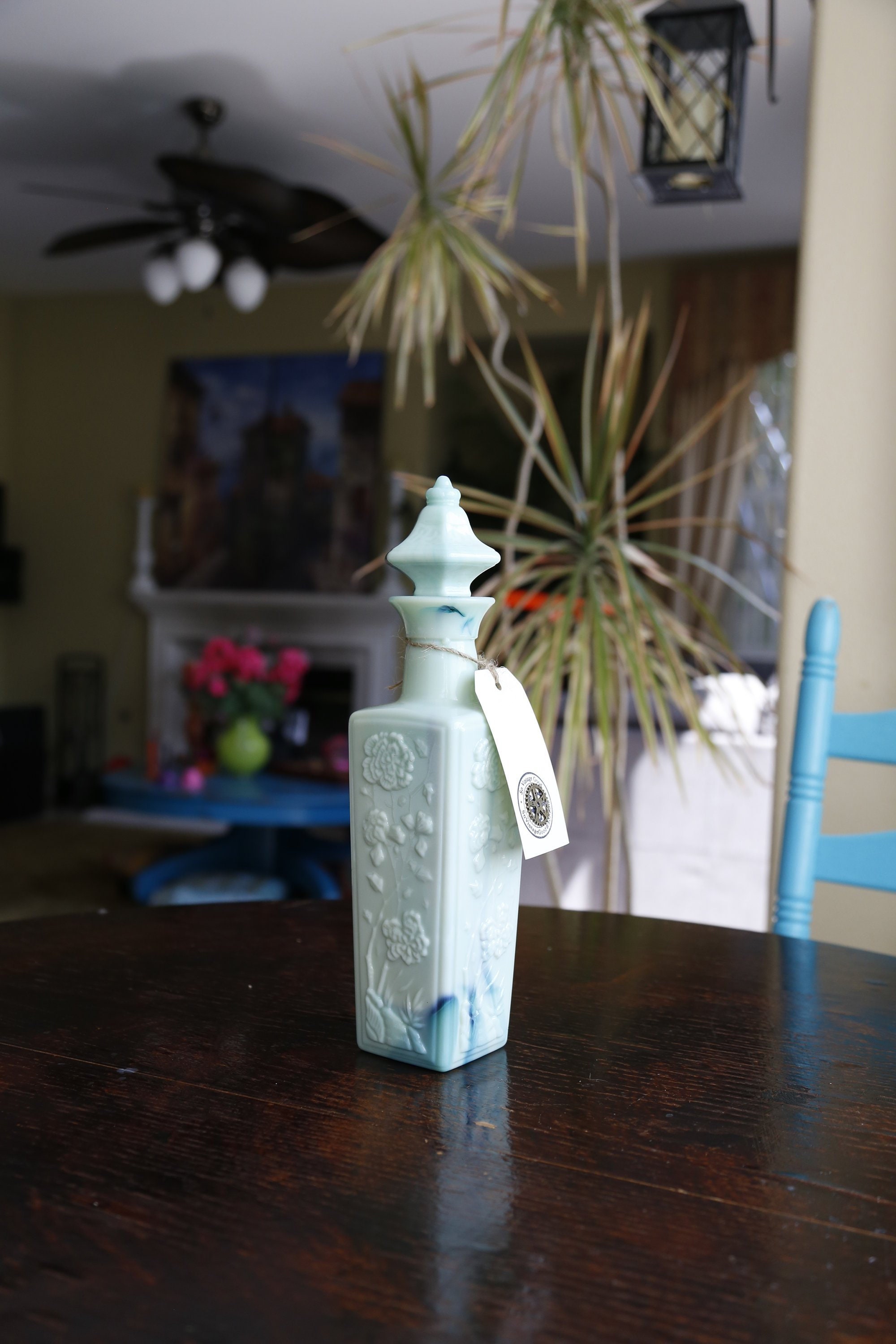Blended Blue Aqua Decanter/Bottle - Vintage Embossed Decanter Liquor Bottle Collectible Wine