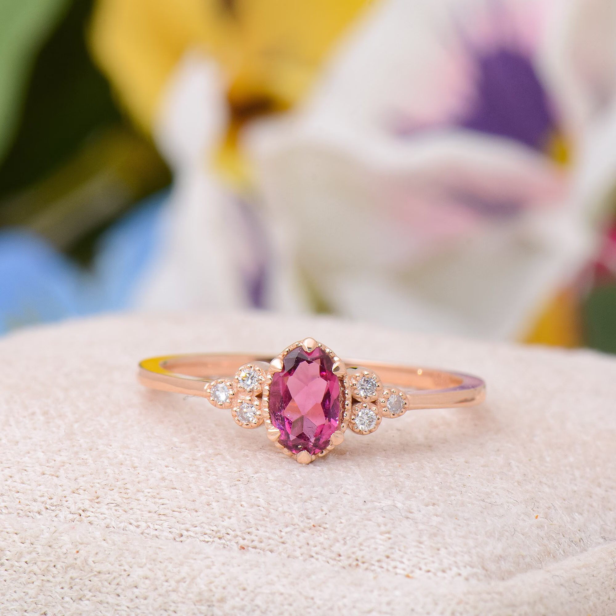 Vintage Natural Pink Tourmaline Engagement Ring, Oval Cut Genuine Tourmaline, Valentine's Day Gifts
