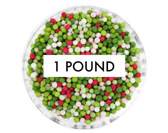 Holly Berry Non-Pareils Blend 1 lb - Our Holly Berry Blend Is A Mix Of Non-Pareils in Cherry Red, White, Shades Green, & Pink
