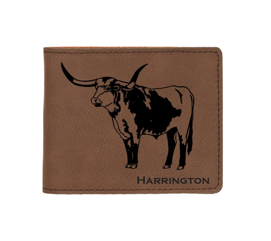Engraved Leatherette Wallet With Your Choice Of Farm Animal Design | Cow Chicken Sheep