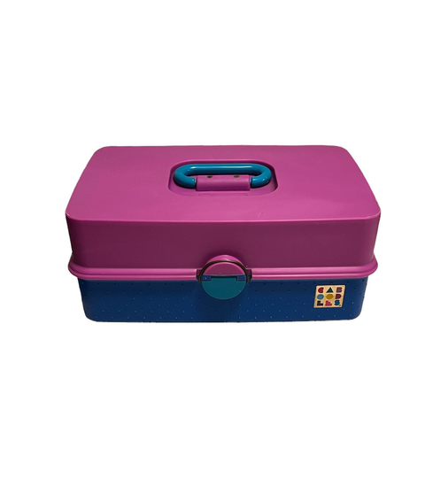 Vintage Caboodle Makeup Case Pink & Blue Large Size With Foldout Trays & Flip Mirror
