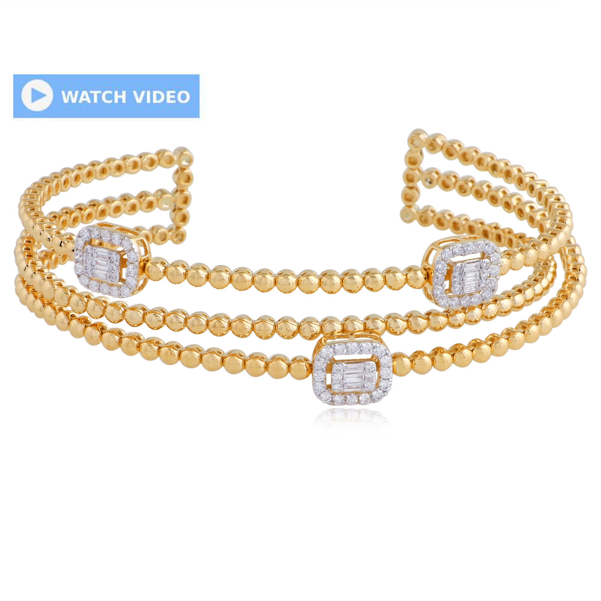 On Sale Diamond Cuff Bracelet Natural Si Clarity Hi Color Baguette & Pave Bangle 14K Yellow Gold Vintage Victorian Jewelry