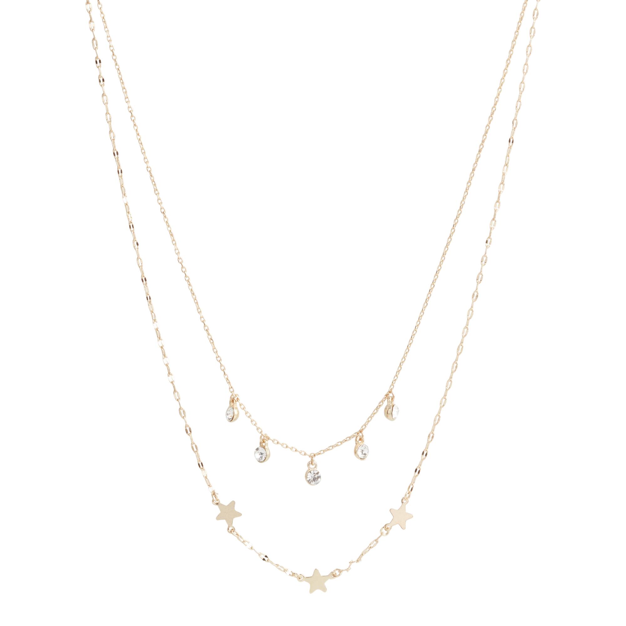 Gold Stars And Glass Drops Bead Necklaces 2 Pack by World Market