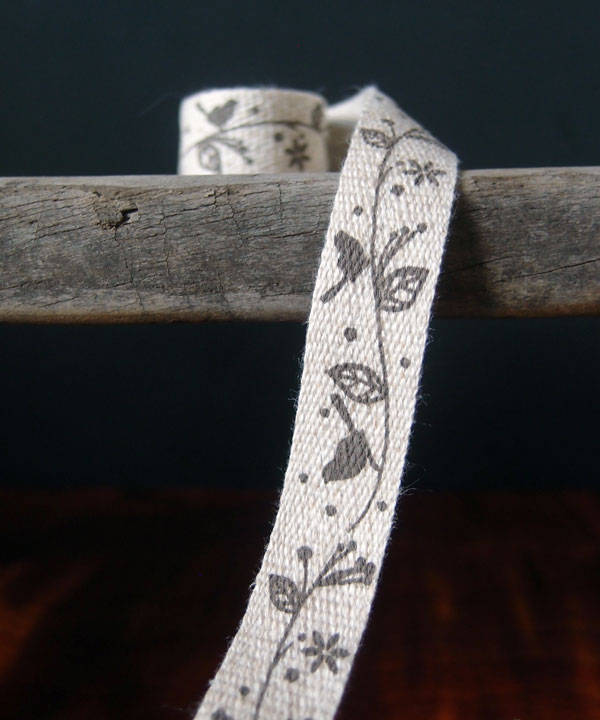 Birds On Tree Branch Linen Blend Print Cotton Ribbon, 5/8-Inch, 10-Yards Free Shipping